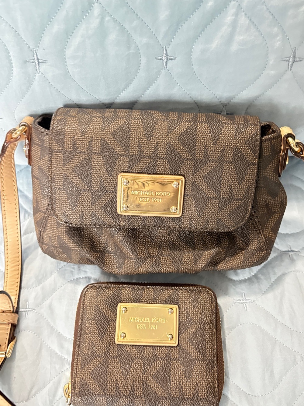 Michael Kors Brown Monogram Crossbody with Matching Wallet